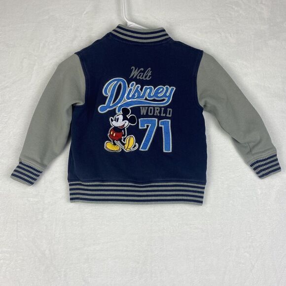 Disney Parks Mickey Mouse Letterman Jacket Boys Extra Small Blue Gray Pockets - Picture 1 of 12